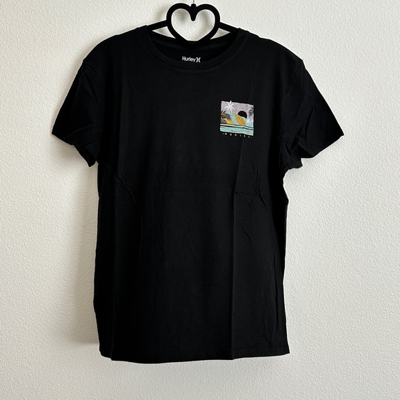 Hurley Black Tropical Golden Waves Sunset Palm Tree Graphic Tee Size XS - Picture 2 of 8